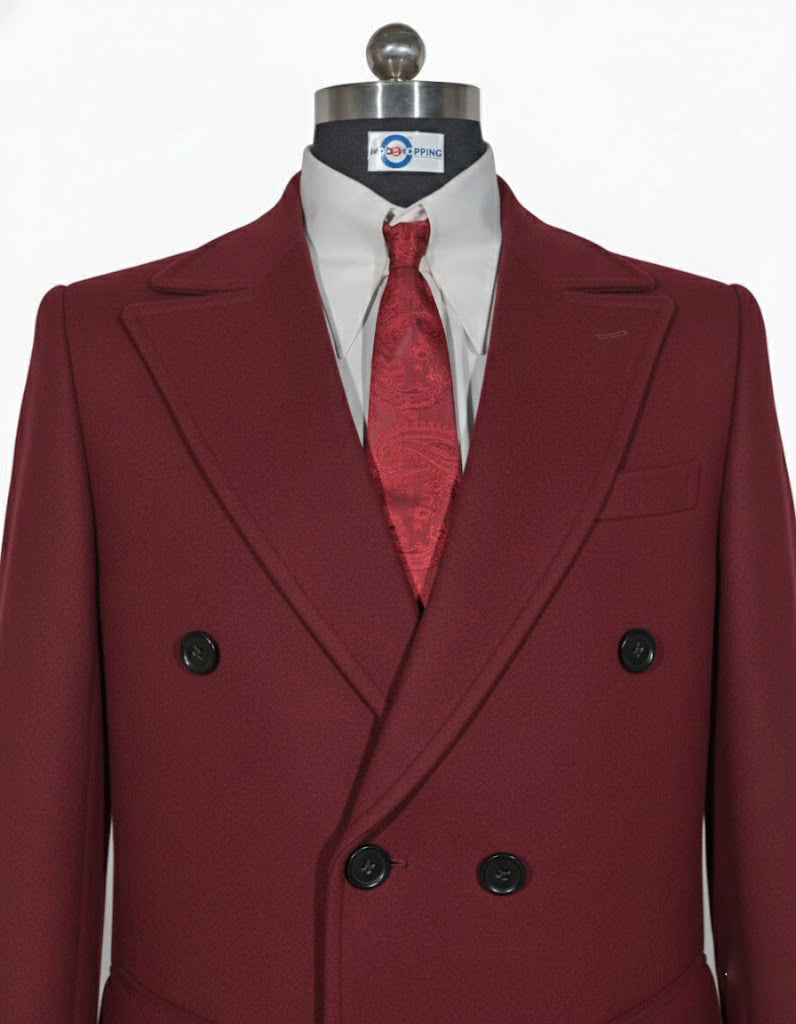 Burgundy Double Breasted Long Coat