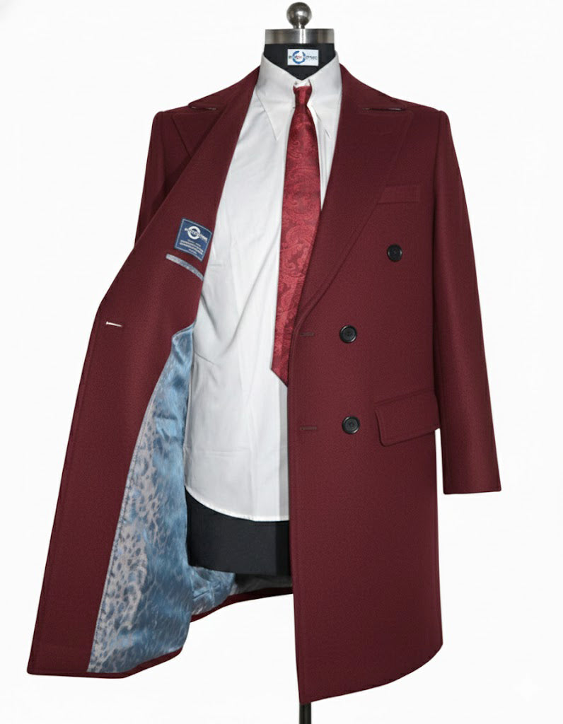 Burgundy Double Breasted Long Coat