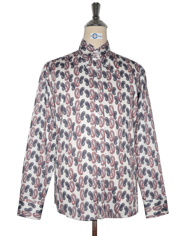 This Shirt Only - White, Red and Navy Blue Paisley Shirt Size M