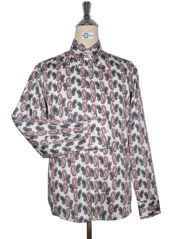 This Shirt Only - White, Red and Navy Blue Paisley Shirt Size M