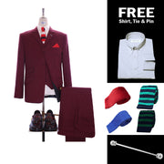 Burgundy POW Check 3 Piece Suit Packet 