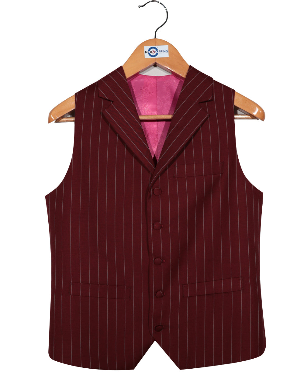 Burgundy and Light Grey Stripe 3 Piece Suit