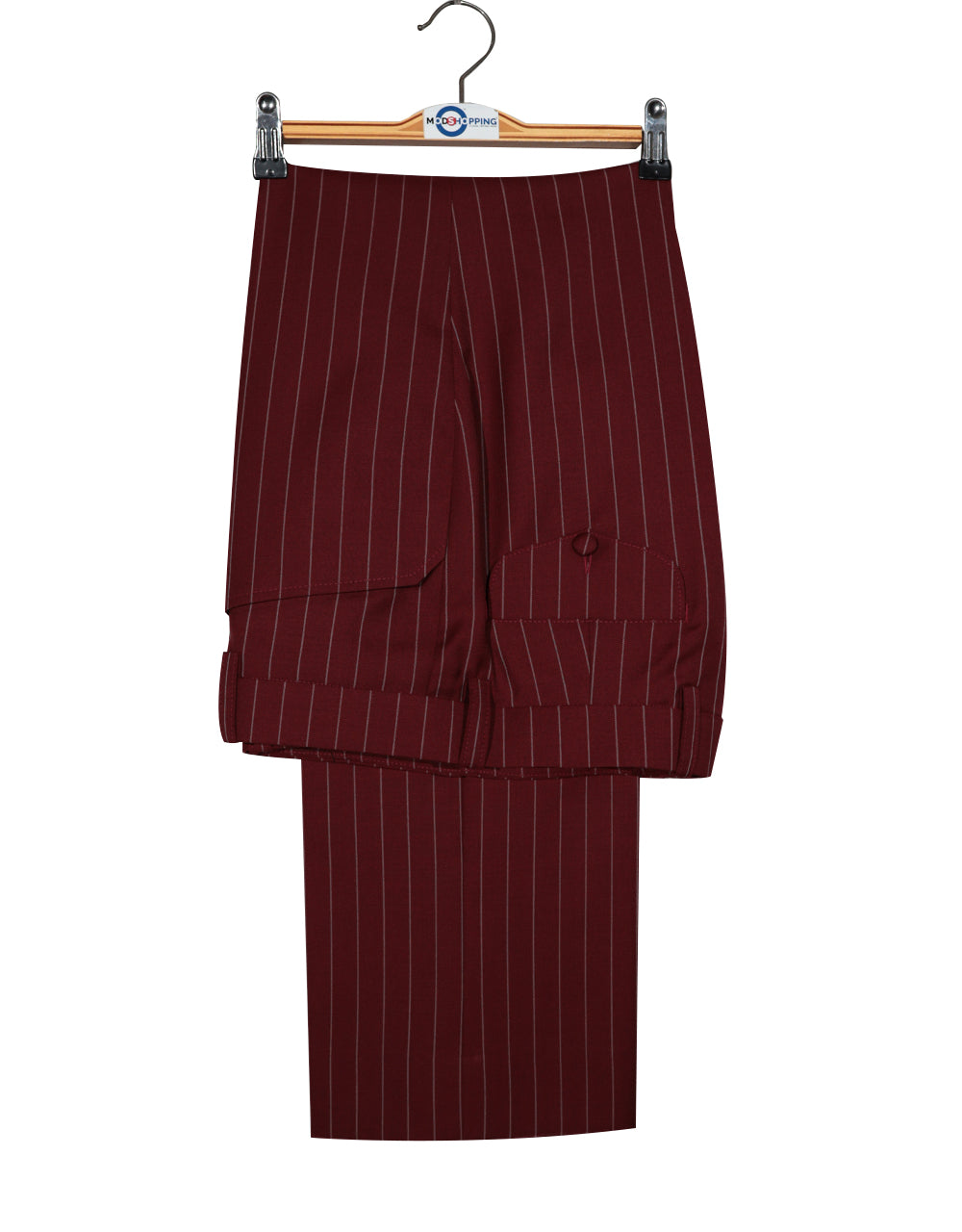 Burgundy and Light Grey Stripe 3 Piece Suit