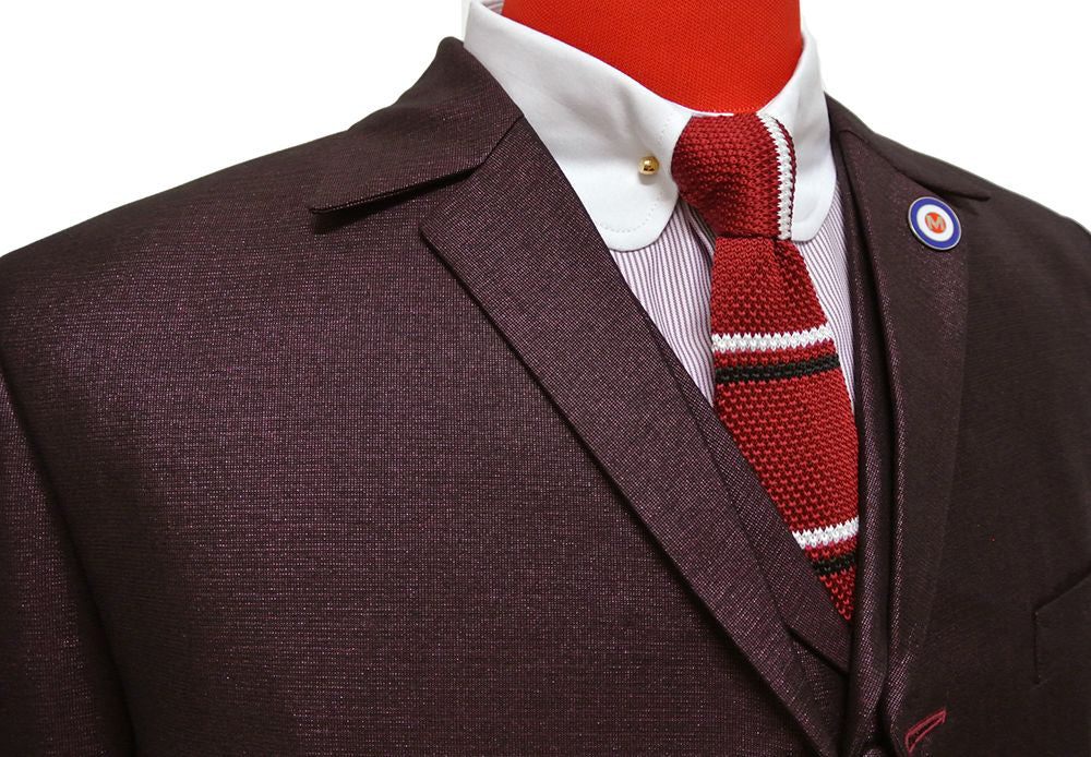Burgundy Tonic 3 Piece Suit Lapel