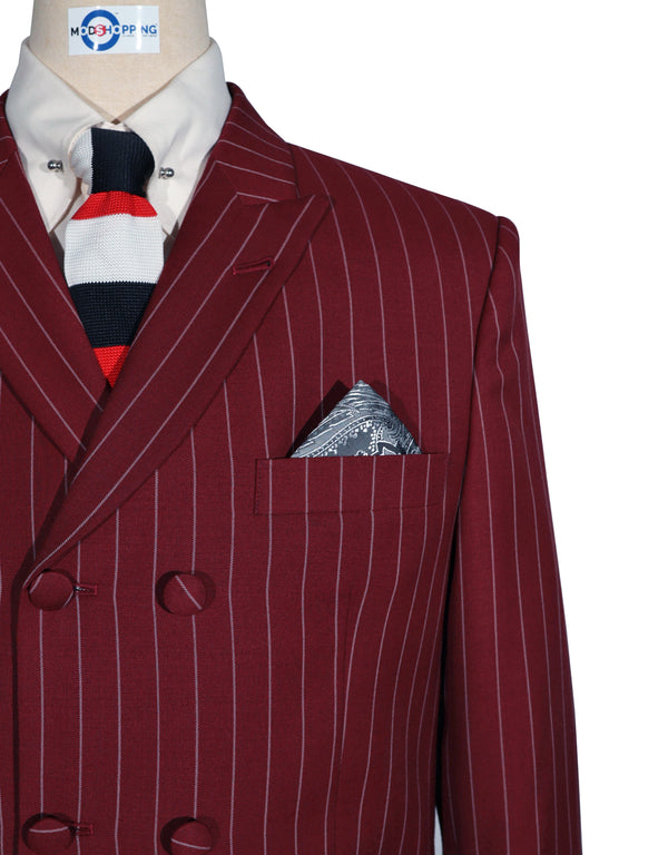 Double Breasted Suit - Burgundy and White Striped Suit