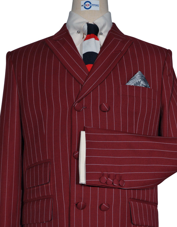 Double Breasted Suit - Burgundy and White Striped Suit