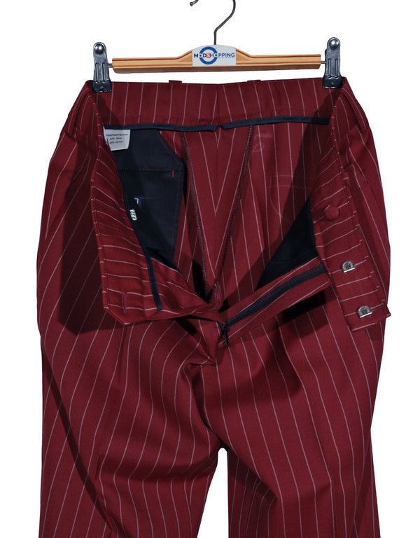 Double Breasted Suit - Burgundy and White Striped Suit