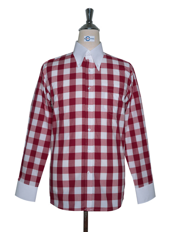 Button Down Collar Shirt | Magenta Gingham Check Shirt