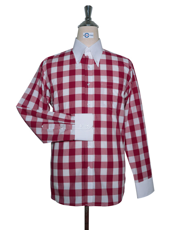 Button Down Collar Shirt | Magenta Gingham Check Shirt