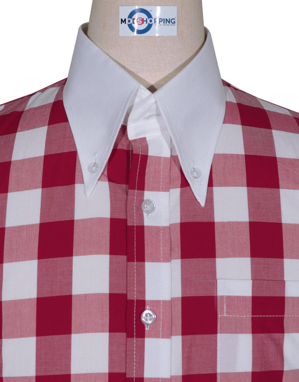 Button Down Collar Shirt | Magenta Gingham Check Shirt