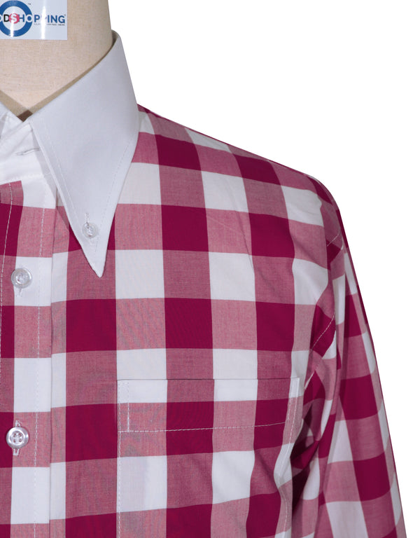 Button Down Collar Shirt | Magenta Gingham Check Shirt