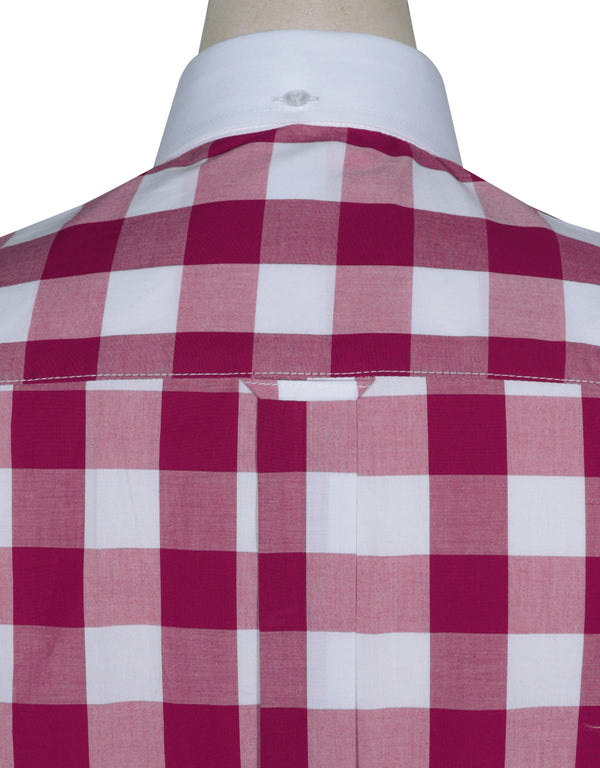 Button Down Collar Shirt | Magenta Gingham Check Shirt