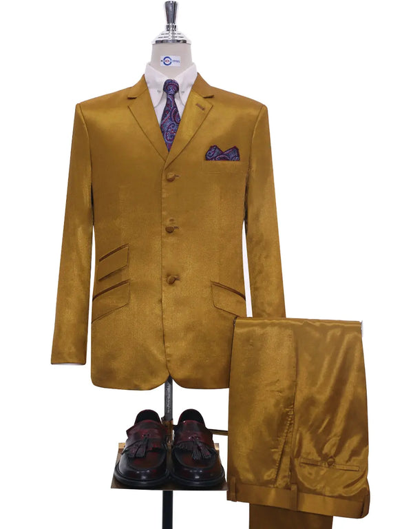 Burnt Gold And Black Two Tone Suit Jacket Size 40R Trouser 34/32 Modshopping Clothing