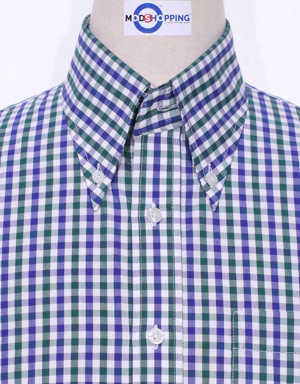 Button Down Shirt - Blue And Green Gingham Check Shirt Modshopping Clothing