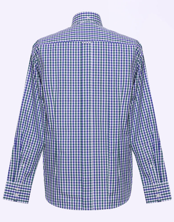 Button Down Shirt - Blue And Green Gingham Check Shirt Modshopping Clothing