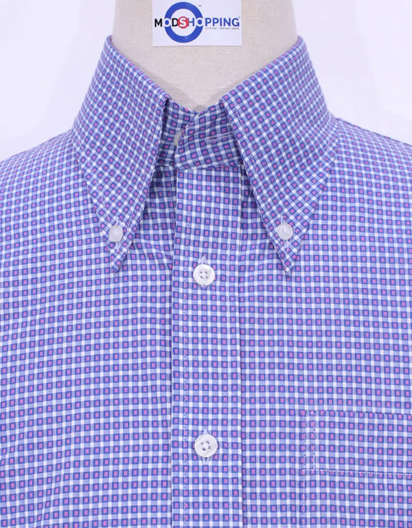 Button Down Shirt - Blue And Pink Small Check Shirt Modshopping Clothing