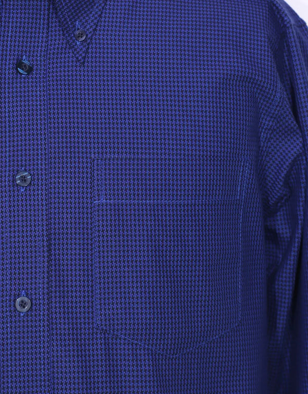 Button Down Shirt - Blue and Black Houndstooth Shirt Modshopping Clothing