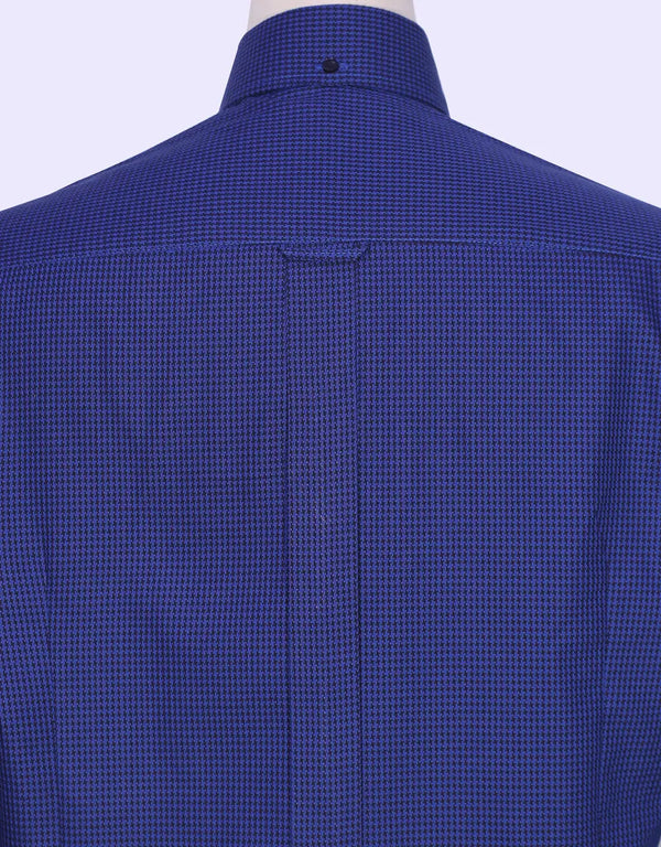 Button Down Shirt - Blue and Black Houndstooth Shirt Modshopping Clothing