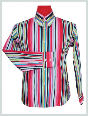 Button Down Shirt - Candy Style Multi Color Striped Shirt Modshopping Clothing