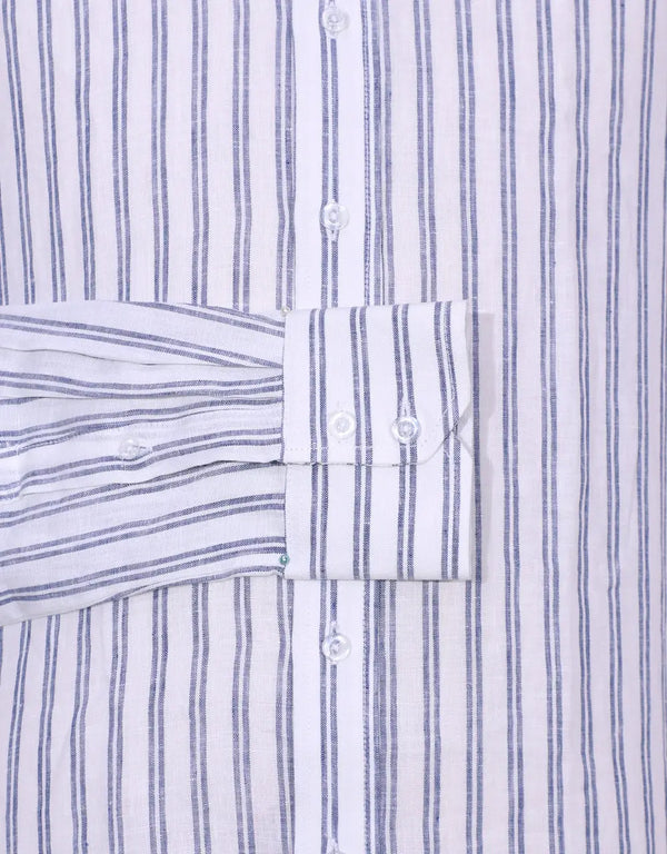 Button Down Shirt | Navy Blue Stripe Linen Shirt Modshopping Clothing