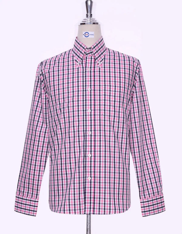 Button Down Shirt - Pink And Black Windowpane Check Shirt Modshopping Clothing