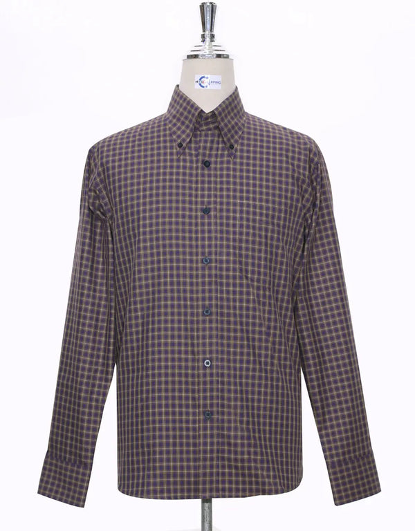 Button Down Shirt - Purple And Khaki Gingham Check Shirt Modshopping Clothing