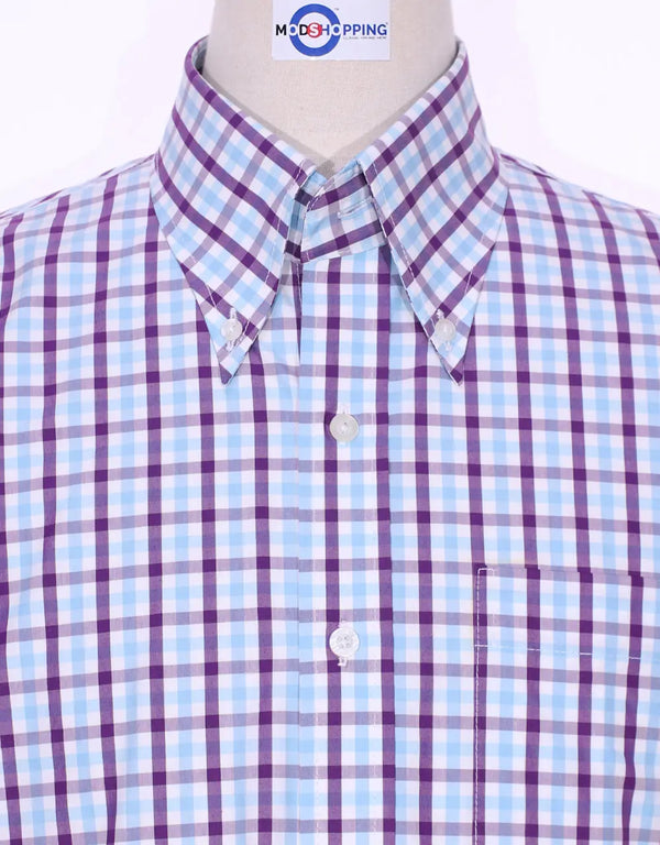 Button Down Shirt - Purple And Light Sky Windowpane Check Shirt Modshopping Clothing
