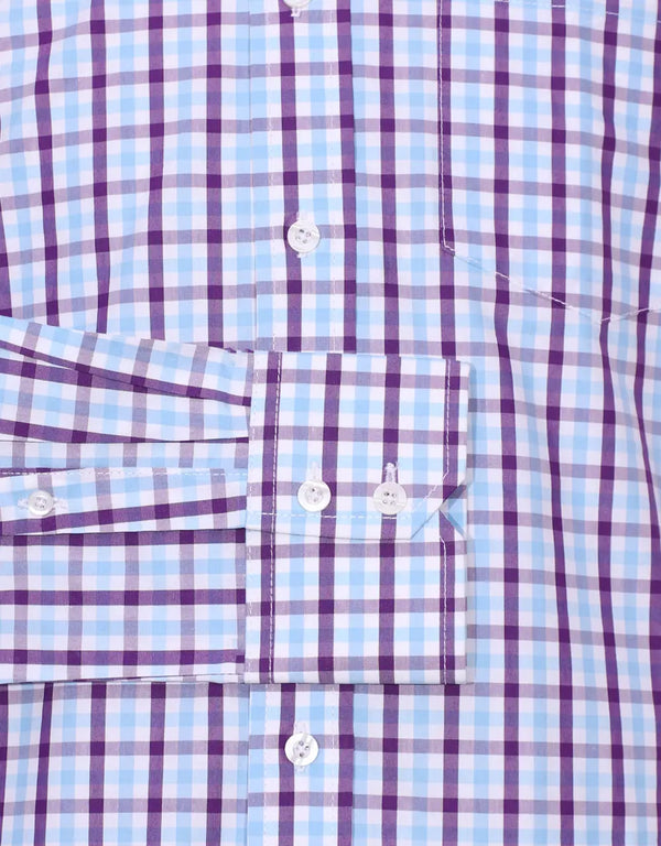 Button Down Shirt - Purple And Light Sky Windowpane Check Shirt Modshopping Clothing