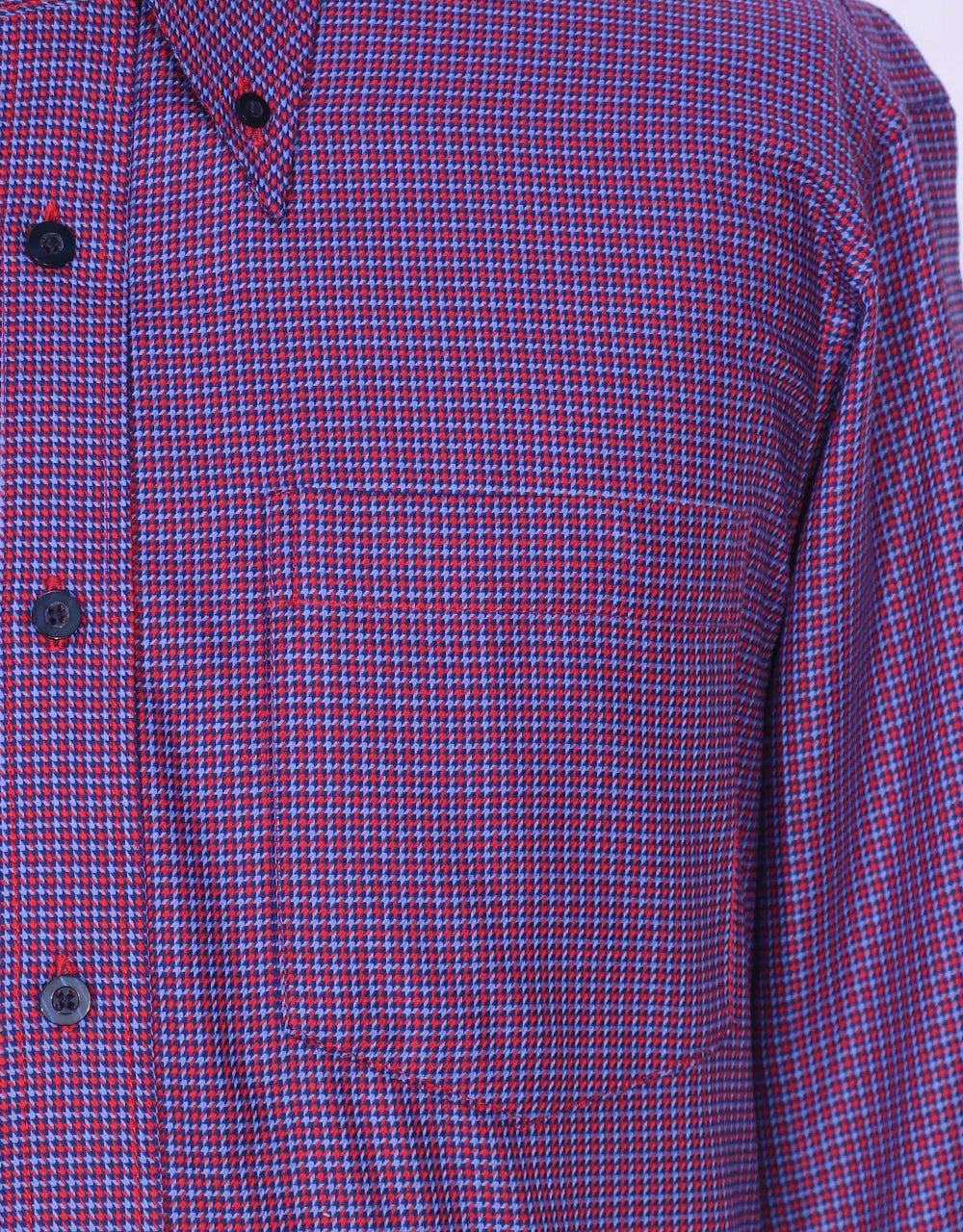 Button Down Shirt - Red and Blue Houndstooth Shirt Modshopping Clothing