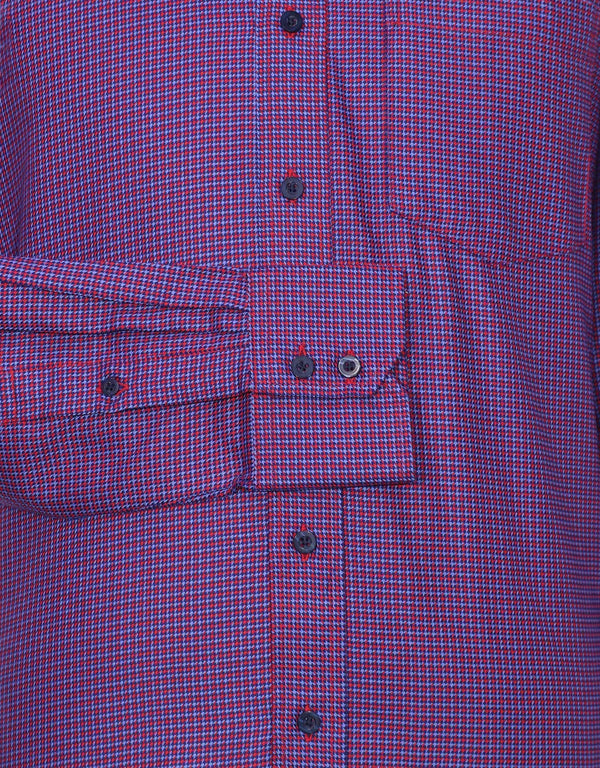 Button Down Shirt - Red and Blue Houndstooth Shirt Modshopping Clothing