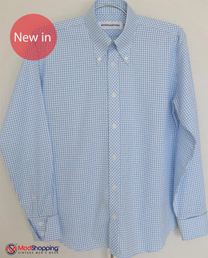 Button Down Shirt - Sky Blue Gingham Shirt Modshopping Clothing