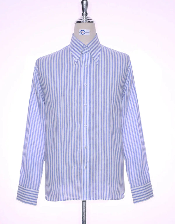 Button Down Shirt - Sky Blue Striped Linen Shirt Modshopping Clothing