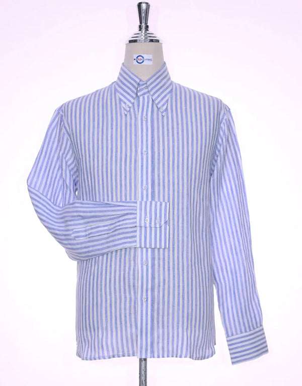 Button Down Shirt - Sky Blue Striped Linen Shirt Modshopping Clothing