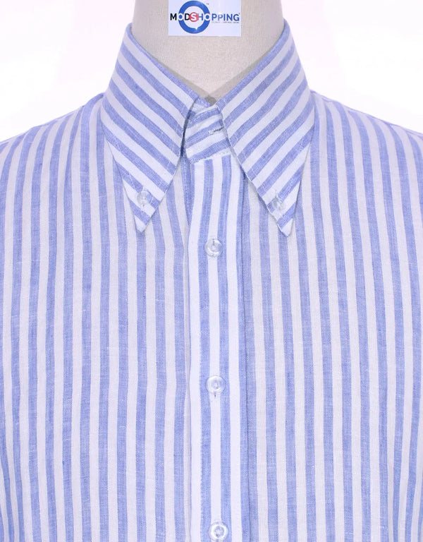 Button Down Shirt - Sky Blue Striped Linen Shirt Modshopping Clothing