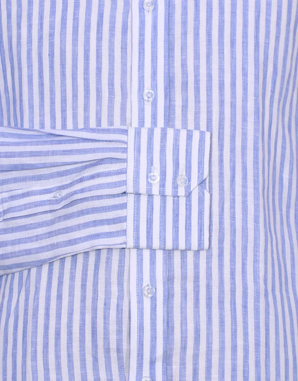 Button Down Shirt - Sky Blue Striped Linen Shirt Modshopping Clothing
