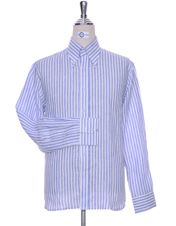 Button Down Shirt - Sky Blue Striped Linen Shirt Modshopping Clothing