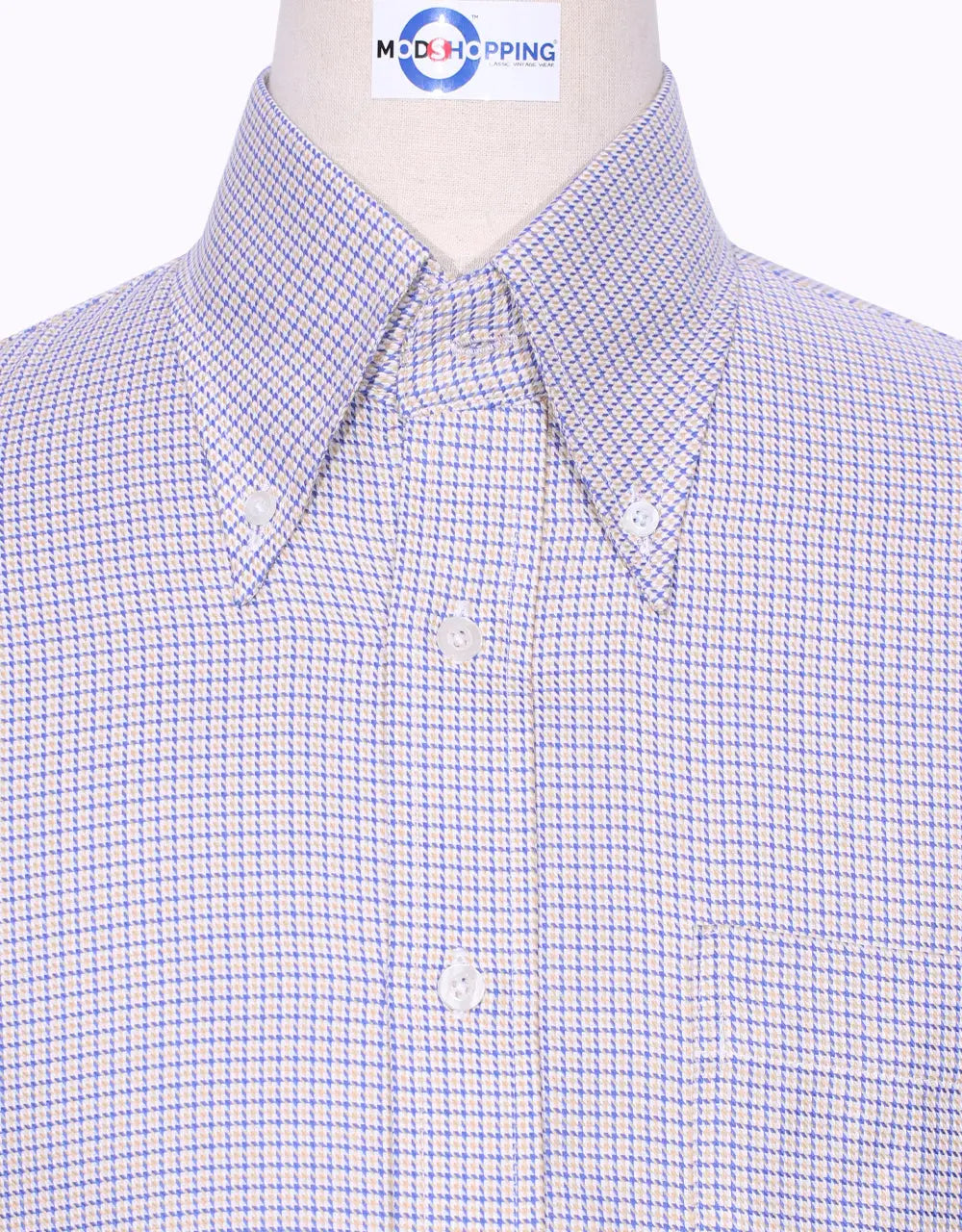 Button Down Shirt - Yellow and Blue Houndstooth Shirt Modshopping Clothing
