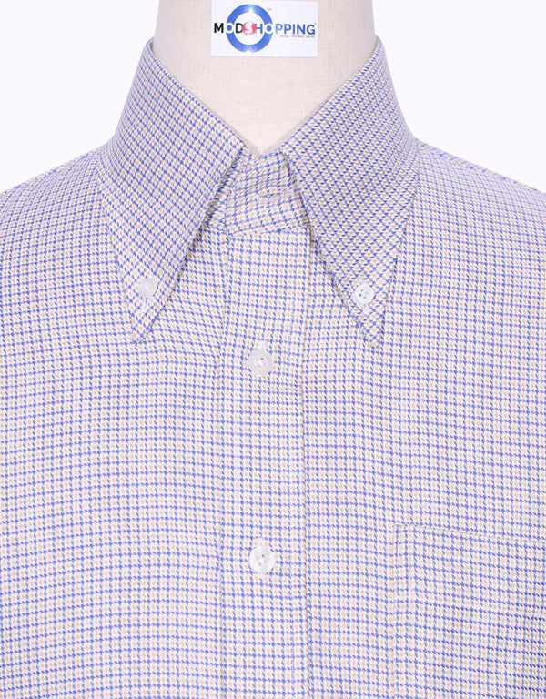 Button Down Shirt - Yellow and Blue Houndstooth Shirt Modshopping Clothing