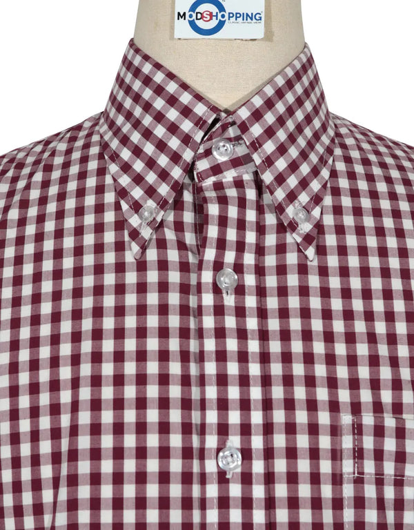 Button Down Shirt - Burgundy Gingham Check  Shirt Modshopping Clothing