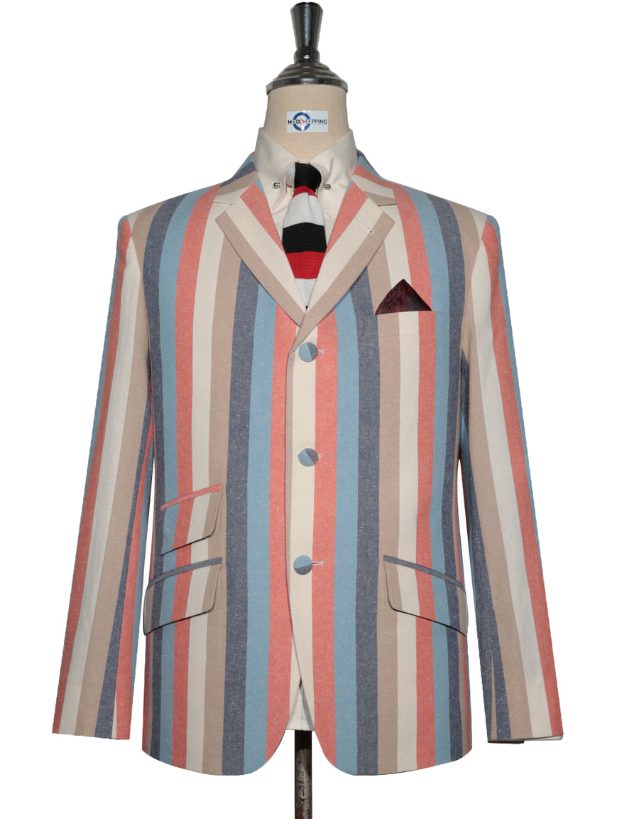 Mod Boating Jacket Boating Blazer - Orange Sky Blue and Navy Blue Striped Blazer