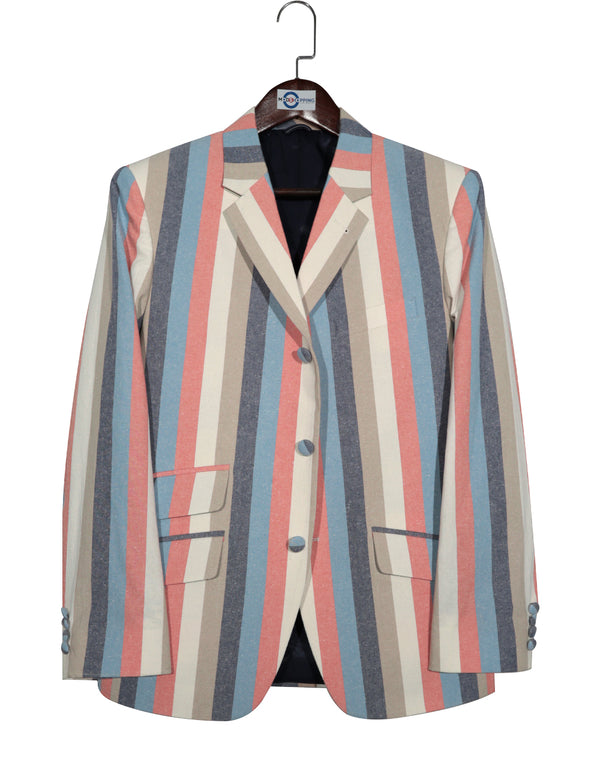 Boating Blazer - Orange Sky Blue and Navy Blue Striped Blazer