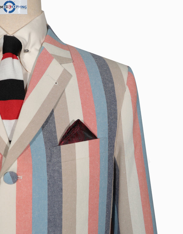 Boating Blazer - Orange Sky Blue and Navy Blue Striped Blazer