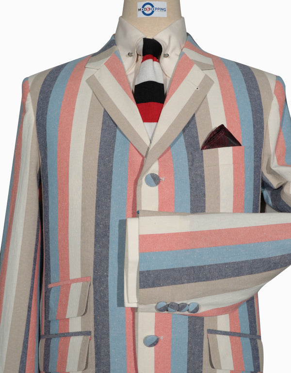 Boating Blazer - Orange Sky Blue and Navy Blue Striped Blazer