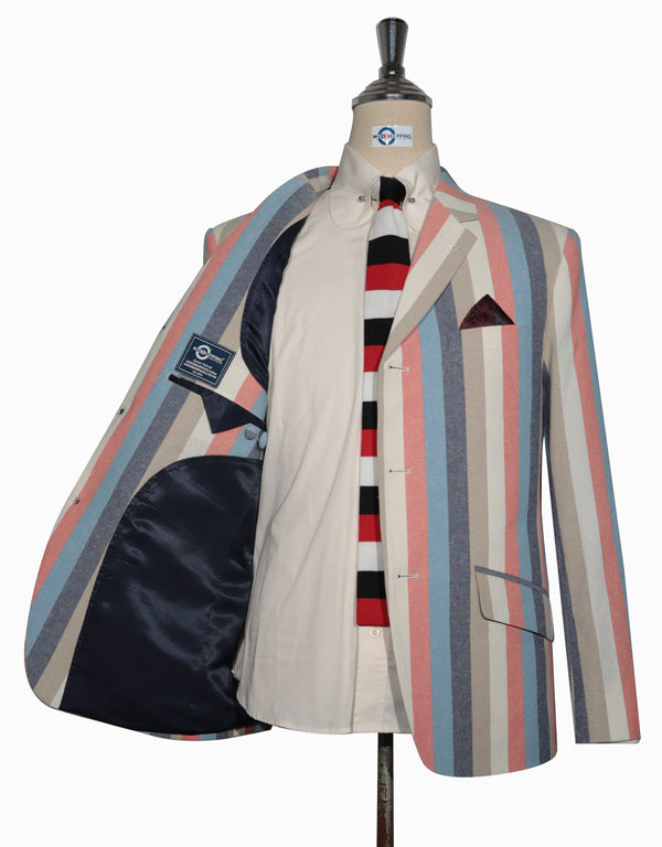 Boating Blazer - Orange Sky Blue and Navy Blue Striped Blazer