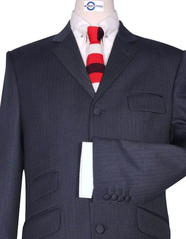 Charcoal Grey Herringbone 4 Button Suit Modshopping Clothing