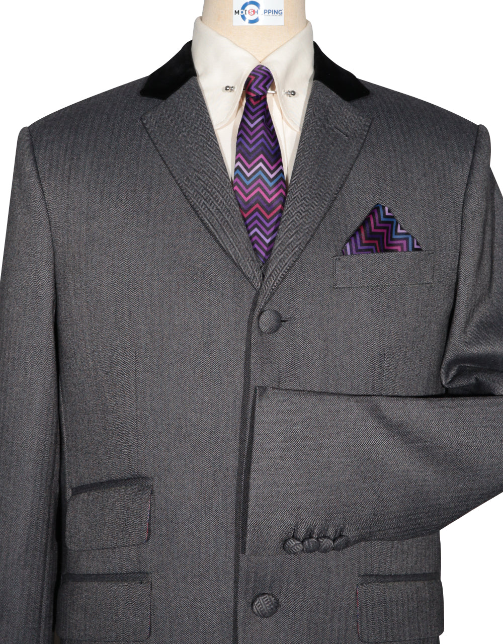 Mod & Vintage-Style Herringbone 3-Piece Suits