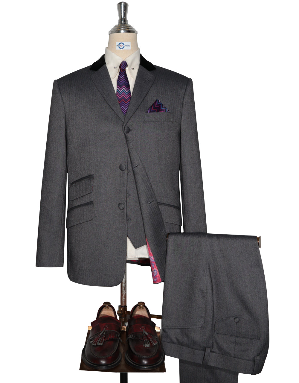Mod & Vintage-Style Herringbone 3-Piece Suits