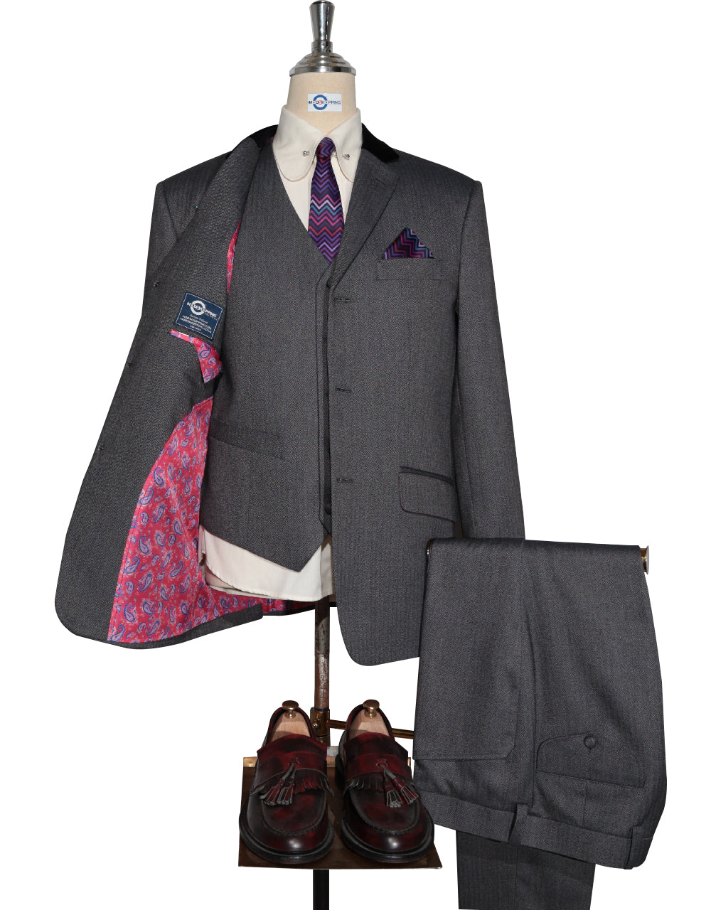 Mod & Vintage-Style Herringbone 3-Piece Suits