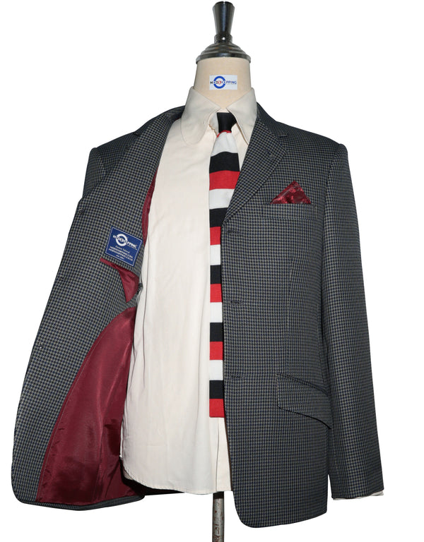 Mod Blazer - Grey, Blue and Black Houndstooth Blazer