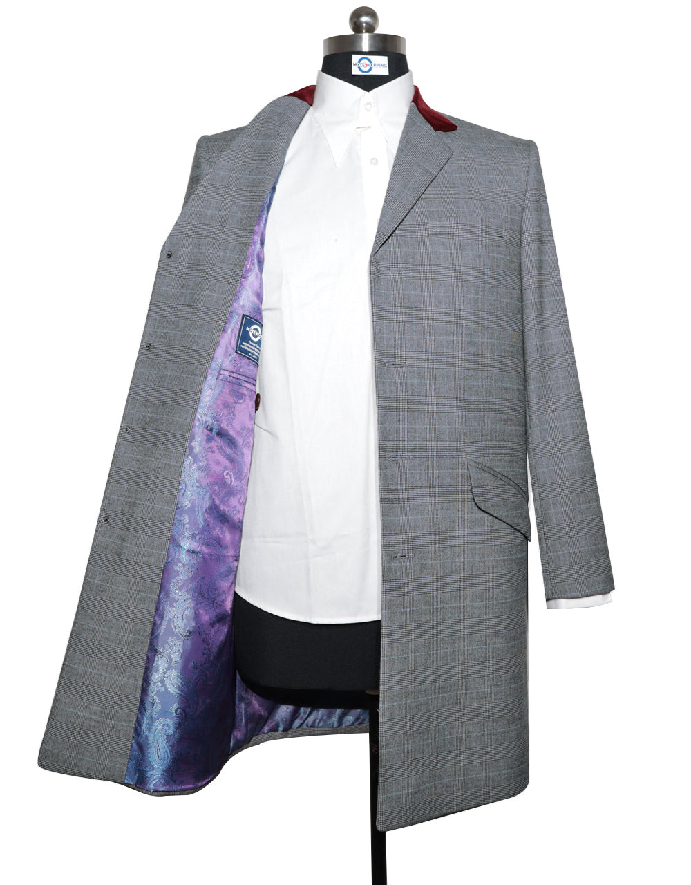 Long Overcoat | Light Grey Prince of Wales Check Tweed Overcoat